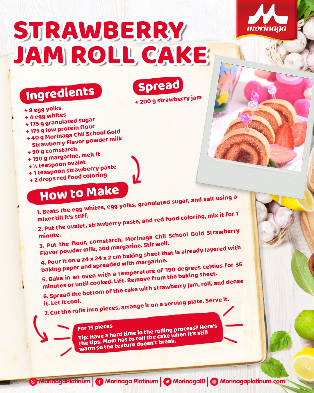 Strawberry Jam Roll Cake